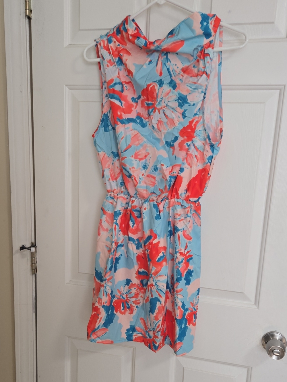 Floral Tie-Back Sleeveless Dress in Coral & Sky Blue